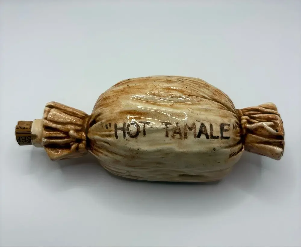 Vintage Nip Novelty Pocket Whiskey Flask Hot Tamale Antique Prohibition Era